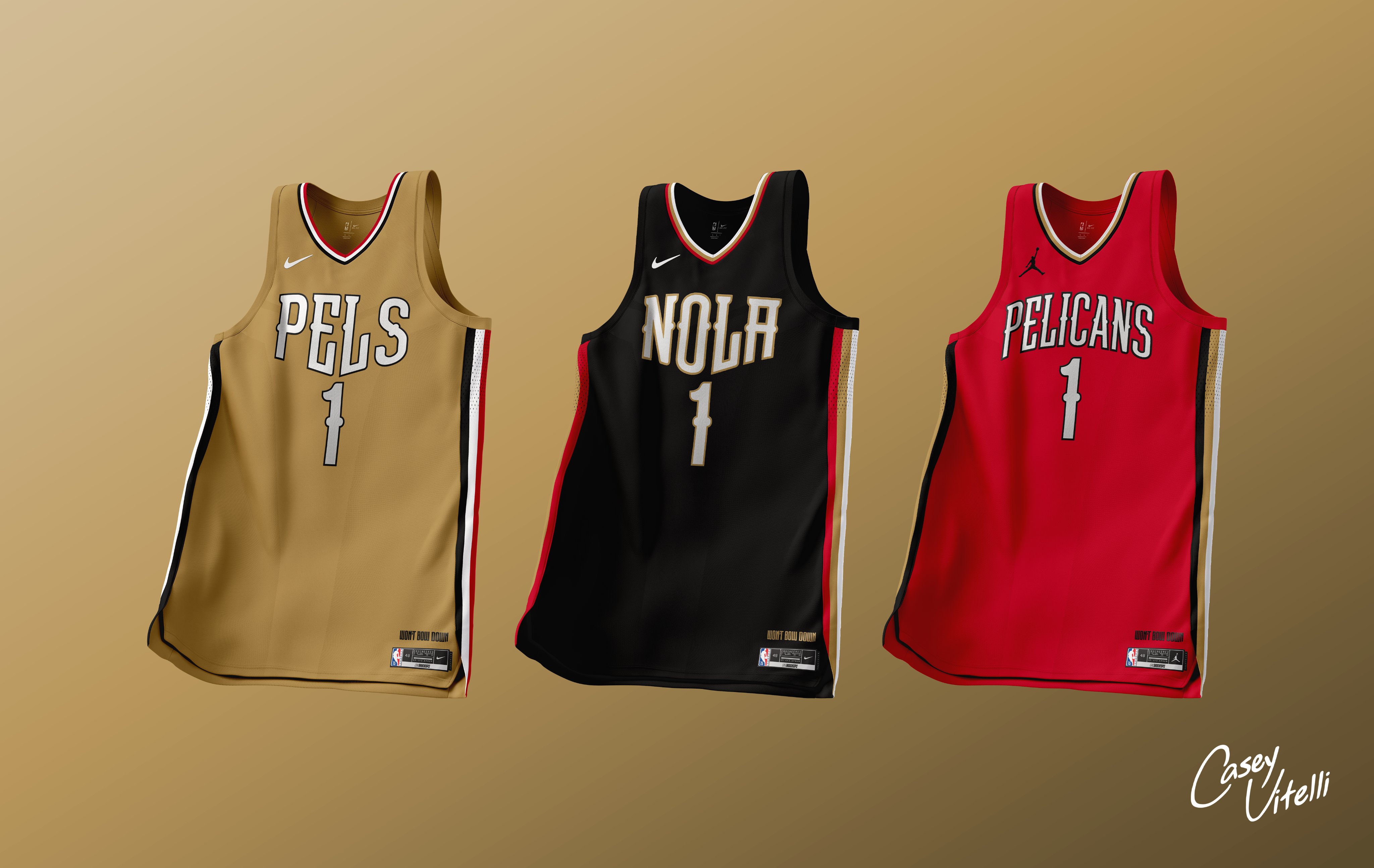 Casey Vitelli on X: NEW ORLEANS PELICANS - CONCEPT (FINAL PART) I went  through the comments and pulled out some things that I thought were  interesting over a black/gold/red set. What are