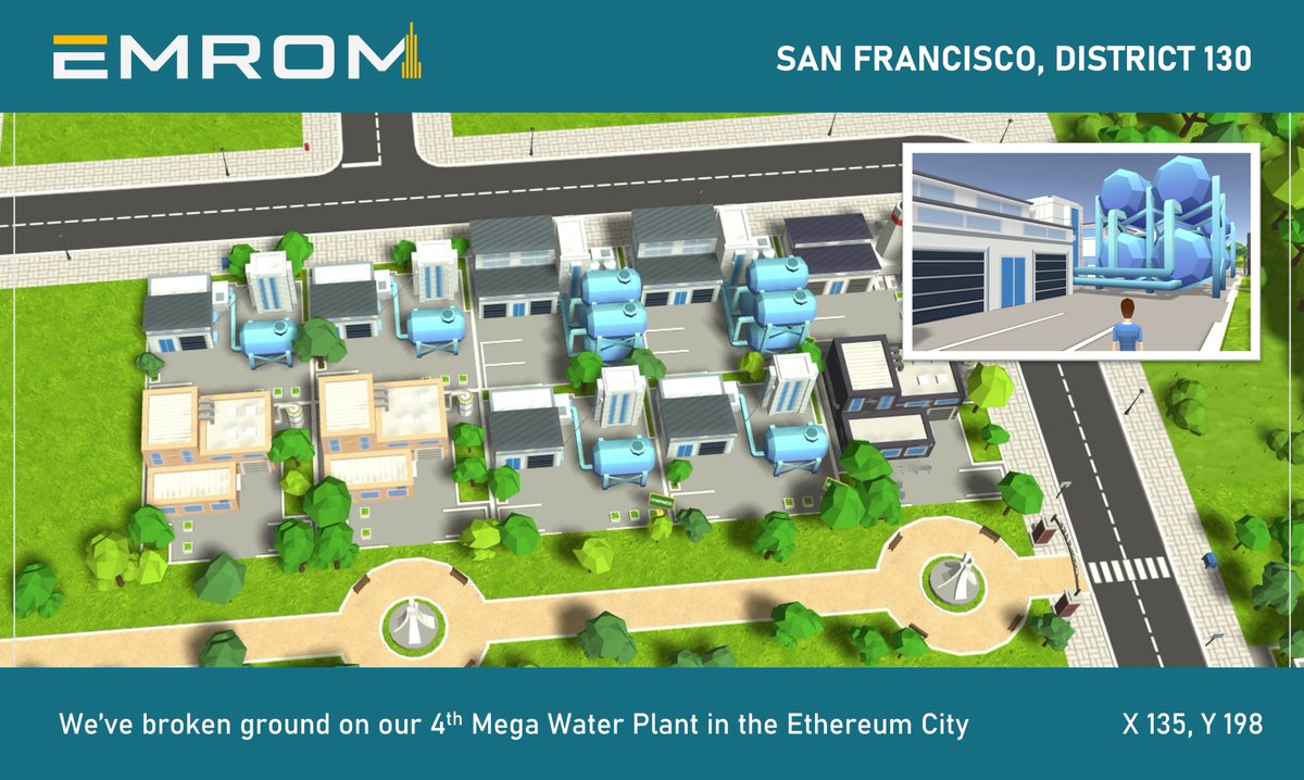 EmromCorp's tweet photo. We're on to the final phase of our Megaplex in beautiful San Francisco #District130 @MegaCryptoPolis! Today we broke ground on our 4th Mega Water Plant, the last piece of our yearlong Emrom Energy Megaplex initiative https://t.co/gJnU3g46jM