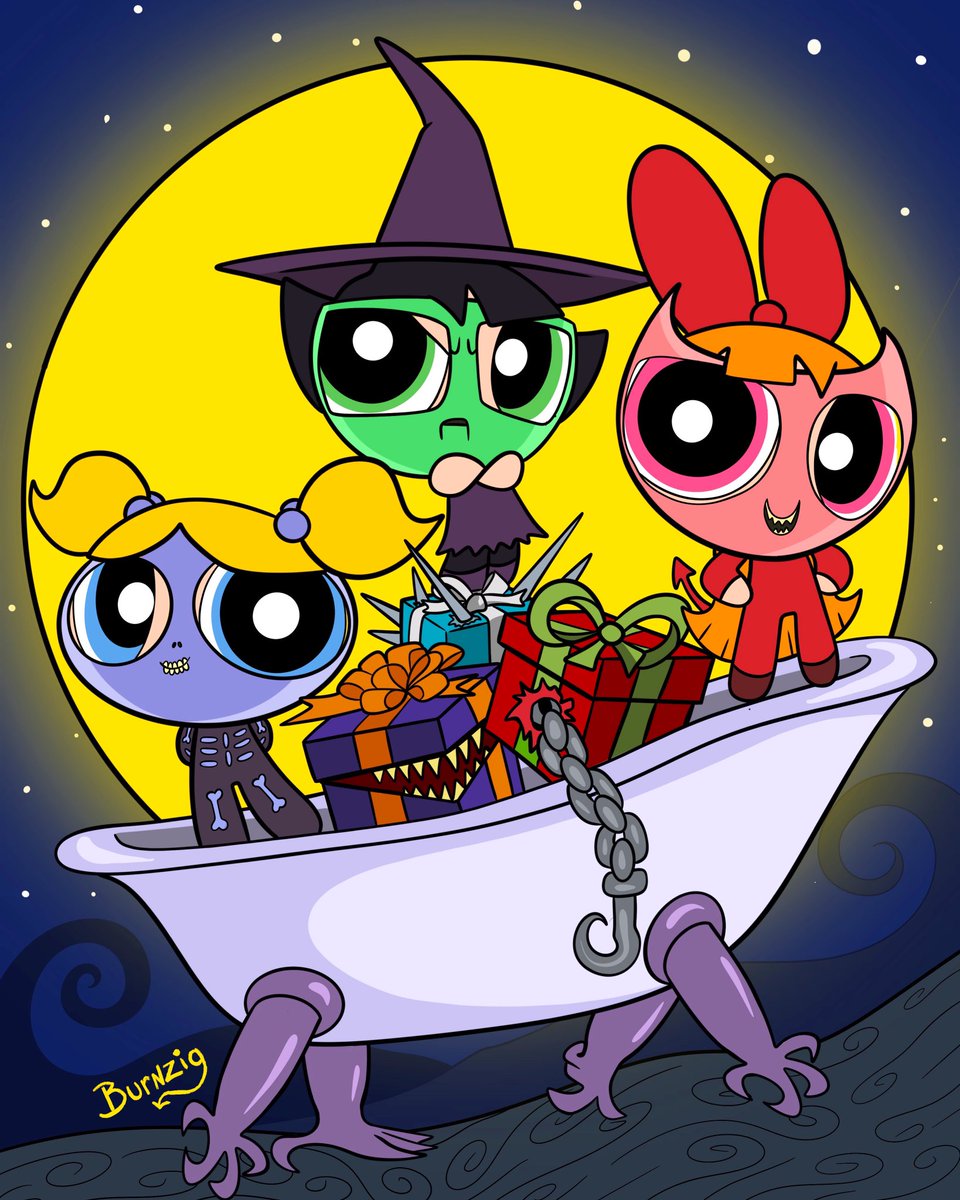 burnzig's tweet photo. Being a Powerpuff girl isn’t about getting your way. It’s about using your unique abilities to kidnap the Sandy Claws! #powerpuffgirls #nightmarebeforechristmas #nightmarebeforexmas #lockshockandbarrel #HorrorArt https://t.co/d33ZwprsXe