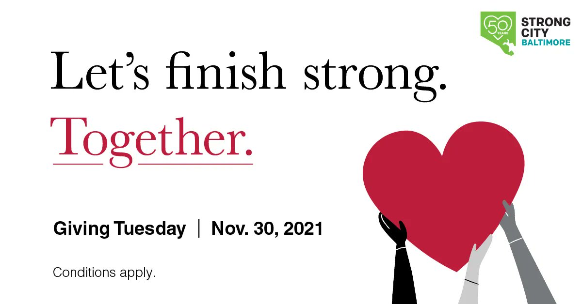 With just one hour left on #GivingTuesday, this is your last chance to have your donation to #StrongCityBaltimore go further! Thrivent will match $1 for every $2 raised. buff.ly/3DafIis Conditions apply.
