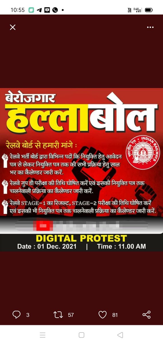 KAUSHAL8877's tweet photo. #JusticeForRailwayStudents
#railway_groupd_examdate 
 Are 3 years not enough for you..?
@RailMinIndia plz tell us how much more time do you want..? Don't you think you have already wasted 3 precious years of students and even now continuing the same. Please Conduct GrD ASAP. https://t.co/ay7hhj7kqs