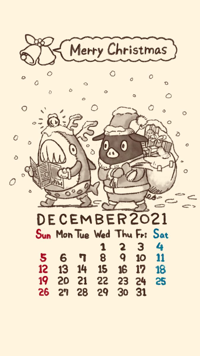 もう12月…!
早い!早いよ!
12月の壁紙カレンダーです。よろしければお使いください!
メリークリスマス!
 #12月 #December #トナカイ #サンタクロース #プレゼント #壁紙 #wallpaper #カレンダー #calendar #サメ #ブタ #イナズマデリバリー #inazmadelivery 