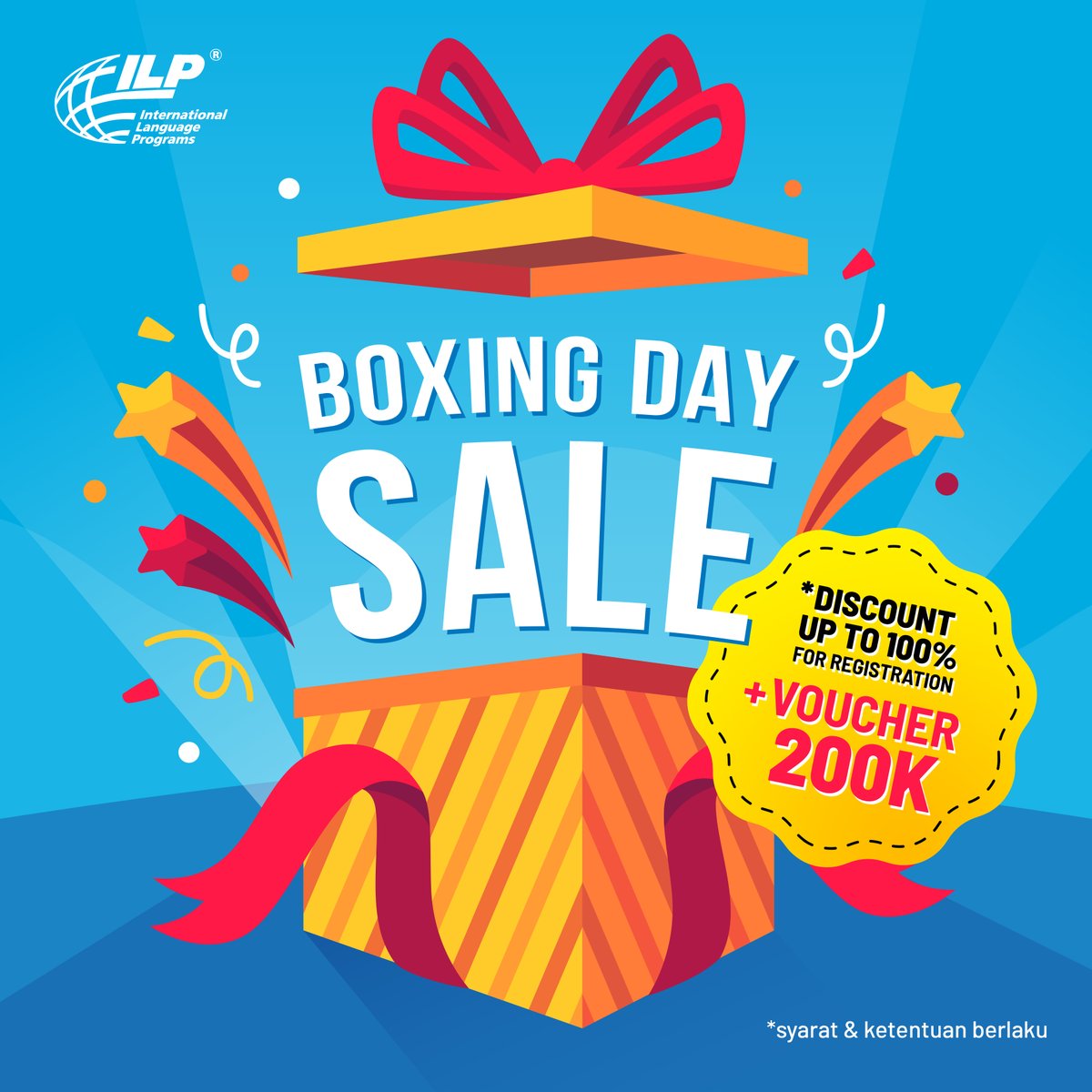 ILPspeakaway's tweet photo. CHRISTMAS AND YEAR SALE !

Menyambut Natal dan Tahun Baru maka ILP menghadirkan PROMO SPESIAL "BOXING DAY",
berlaku untuk murid baru dan murid lama.

Periode promo mulai 01 Des s/d 28 Des 2021.
Tunggu Apalagi? Learn and Join NOW!

#promonatal #kursusbahasainggris #Christmas2021 https://t.co/yBP4uZ4rES
