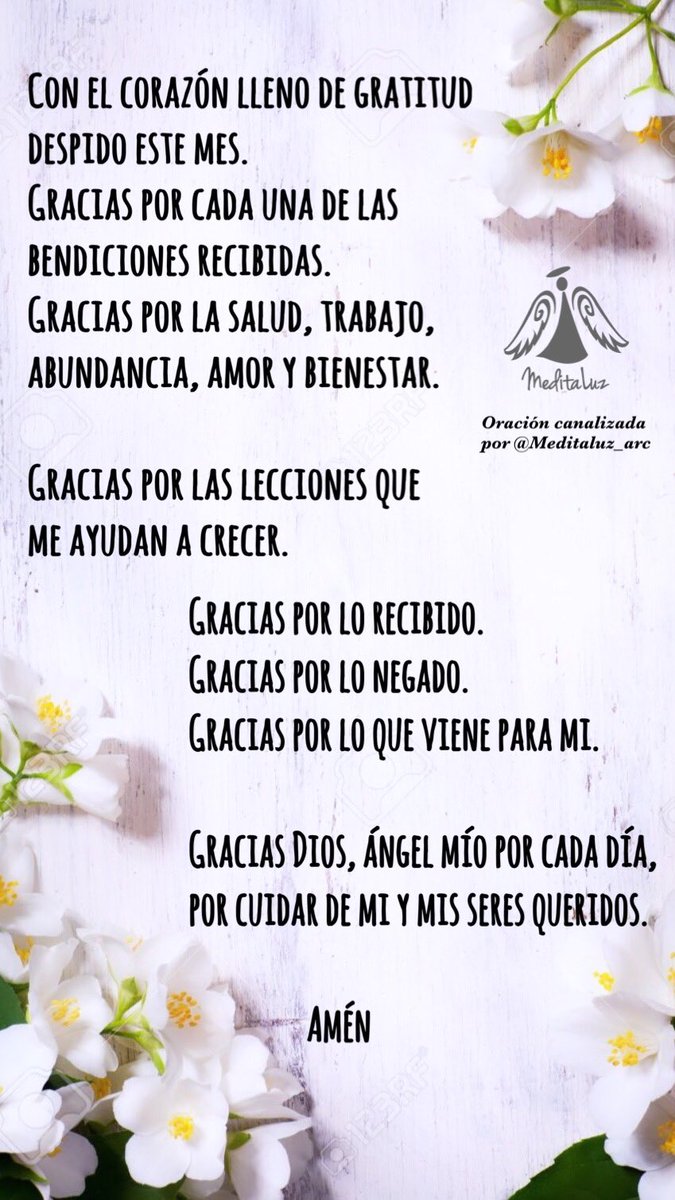 MeditaLuz_Arc's tweet photo. Gracias #Noviembre 
Oración final de mes.

🙏🏻Gracias por lo recibido.
🙏🏻Gracias por lo negado.
🙏🏻Gracias por lo que viene para mi.

🙏🏻Gracias Dios, ángel mío por cada día,
por cuidar de mí y mis seres queridos.

Amén

🙏🏻♾🕊♾🙏🏻 https://t.co/1cKYvG5FCh