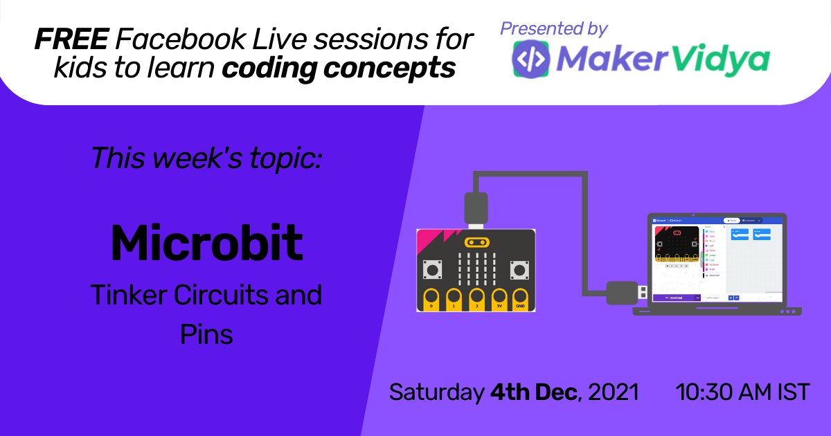 MakerVidya's tweet photo. In this wk's MakerVidya #Live, we learn about #pins as we work with the #Microbit Tinker #circuit. Tune into https://t.co/zqH7serGMN on Sat for this lesson! #onlineevent #freeevent #kidscoding  #onlinelearning #youngmakers #programming #microcontrollers #electronics #demo #tinker https://t.co/f0423zOdkV