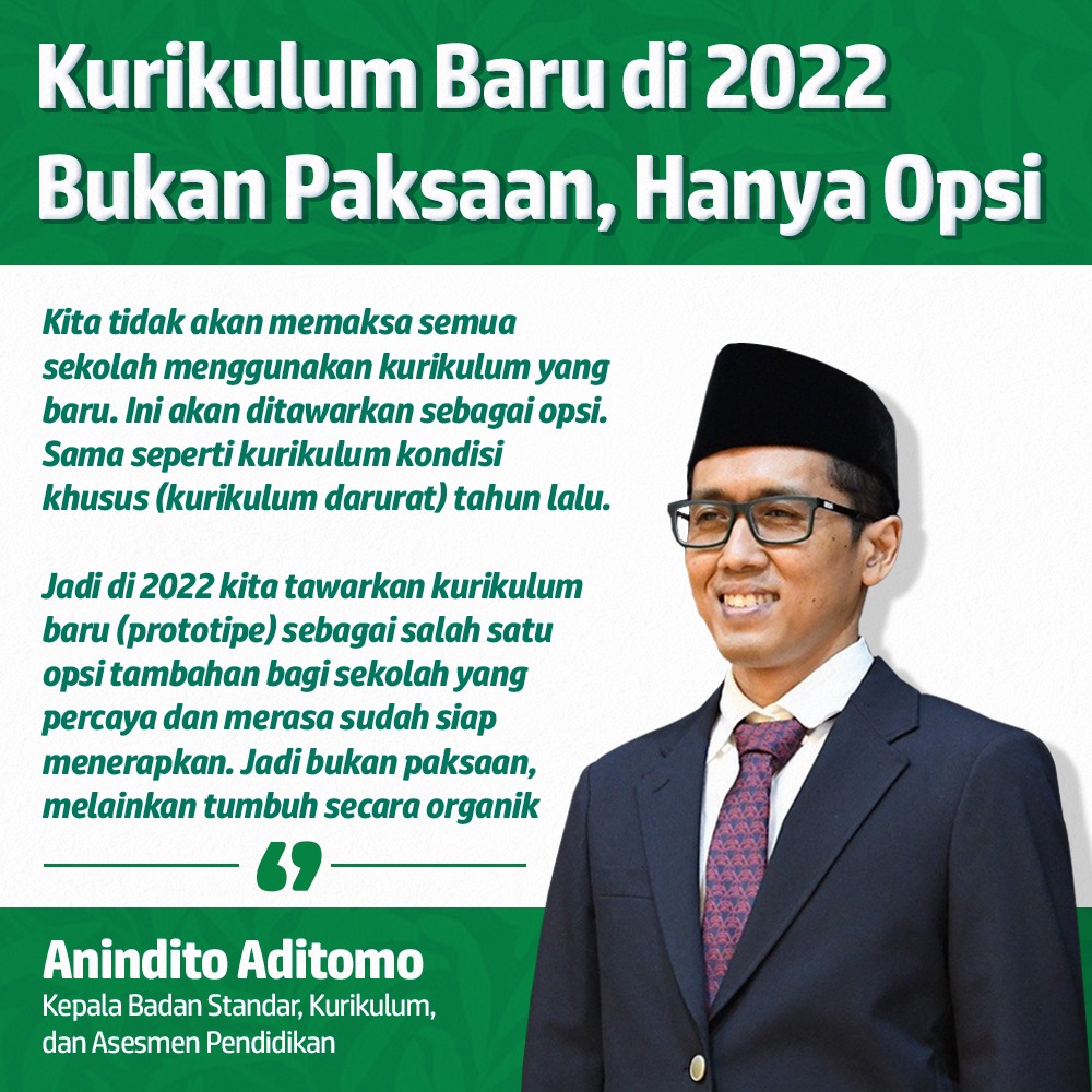 KURIKULUM 2022 GAK MAKSA YAA GAES!

Perancangan kurikulum 2022 yang tengah beredar di masyarakat itu adalah alternatif kepada sekolah untuk diterapkan bagi SEKOLAH yang sudah siap menerapkannya secara organik! jadi stop, buat statement keliru terkait ini. #masmenteri