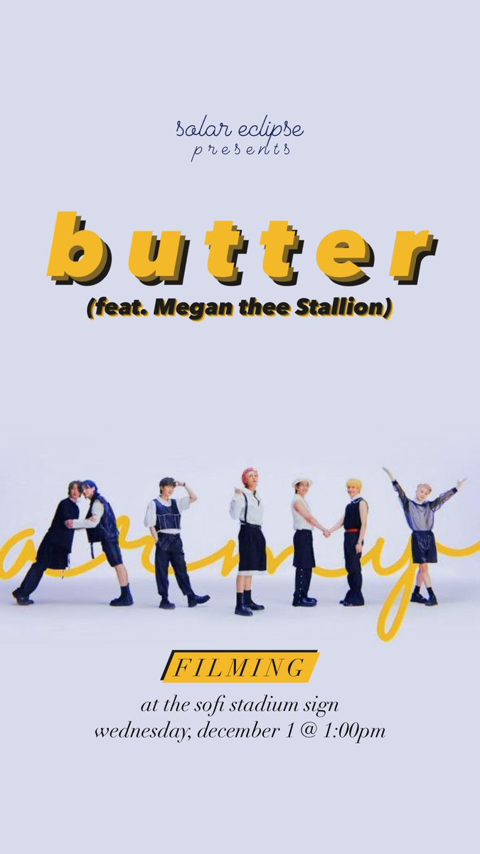 los angeles! 🗣 for anyone at sofi for wednesday 12/1 #PermissionToDanceOnStage_LA we’ll be filming something special in front of the stadium sign at 1pm! happy concert week, excited to see the boys and fellow #ARMY 💜