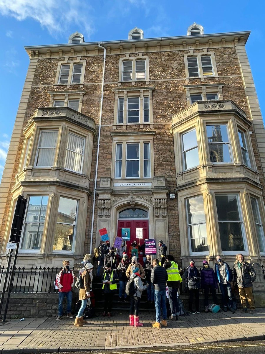 Almost 2 years later, Population Health Sciences are back out on strike today.

Proposed pension cuts of up to 40% are motivation enough to brave a chilly Whiteladies road!

#UCUstrikes #WhyImStriking