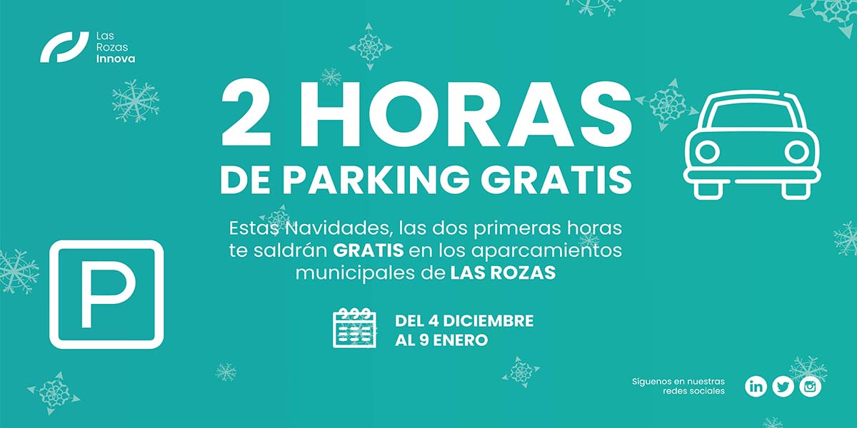 Esta Navidad tienes 2 HORAS GRATIS en los aparcamientos municipales de #LasRozas🎄
¡Conoce nuestra oferta comercial, de restauración y participa en las actividades navideñas❗️
📅 Promoción activa desde este sábado hasta el  domingo 9 de enero.
#ComercioLocal #YoComproenLasRozas