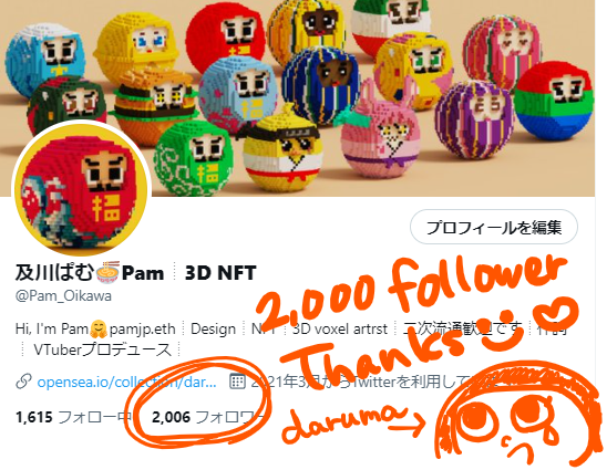 Pam_Oikawa's tweet photo. 2,000フォロワー様になりました！
ありがとうございます✨✨

改めまして、
主にだるまを作っているぱむと申します。

今日はめでたい。 https://t.co/qbra4aKjsZ