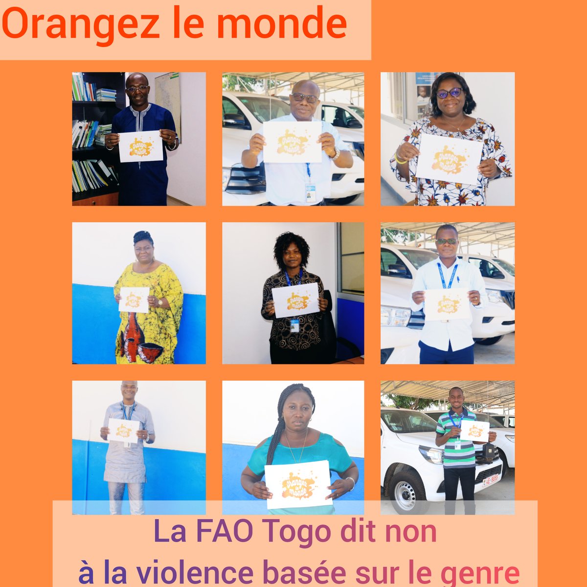 FAOauTogo's tweet photo. #16jours  contre la violence basée sur le genre. Le thème mondial de cette année est #OrangezLeMonde  : mettre fin dès maintenant à la violence à l’égard des femmes ! ». https://t.co/c6FGELWDlT
