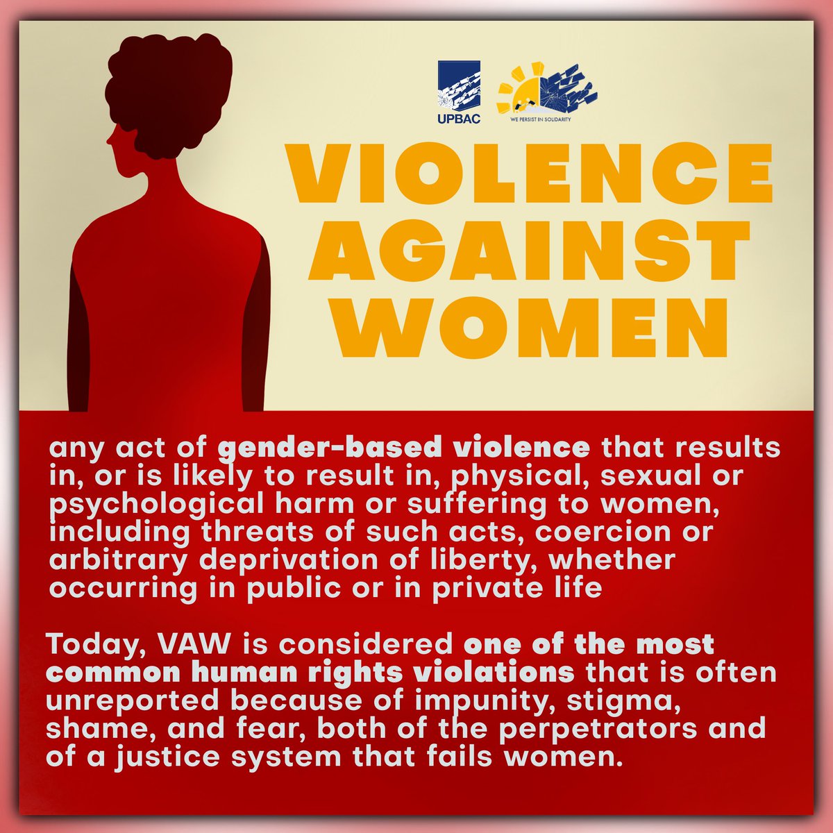 UP_BAC's tweet photo. As the 18-day campaign against Violence Against Women (VAW) continues, let us dive into the different faces and manifestations of VAW. Look into this infographic for more information on VAW 101.
#EndVAW
#VAWFreePH
#SafeSpaceNow https://t.co/EozqwuyGIE
