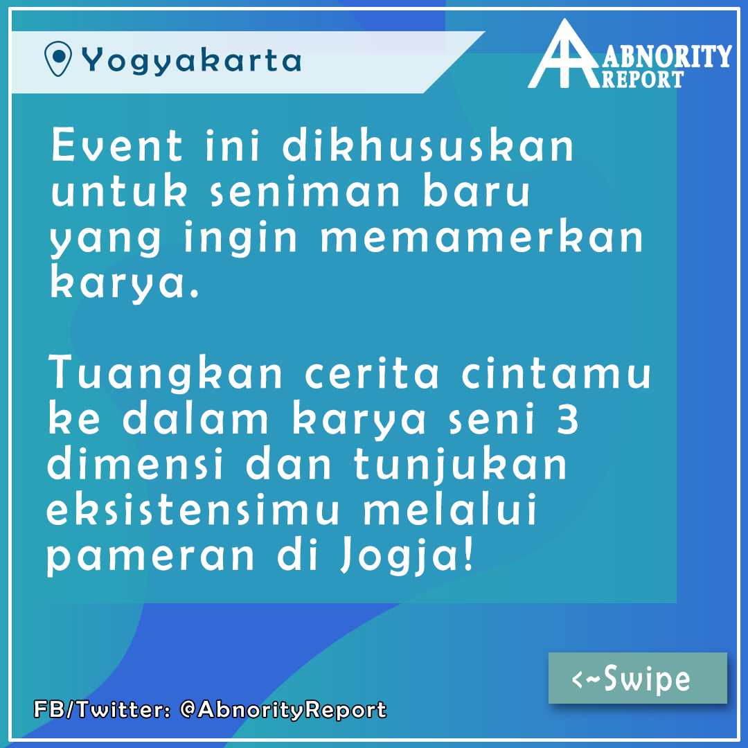 abnorityreport's tweet photo. Ingin punya pengalaman pameran karya 3 dimensi? Serikat Seroja membuka kesempatan!

#artcalls #opencall #artsubmission #karyaseni3dimensi #pameransenirupa https://t.co/ih1NeBcZu7