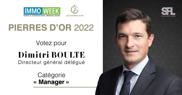 sfl's tweet photo. Nous sommes fiers de vous annoncer la nomination de @DimitriBoulte, Directeur général délégué de @sfl  aux Pierres d'Or 2022 @immoweek dans la catégorie "Manager".

Votez jusqu'au 19 décembre : https://t.co/XgESxBTUei

#PO2022 https://t.co/j61zwALeG7