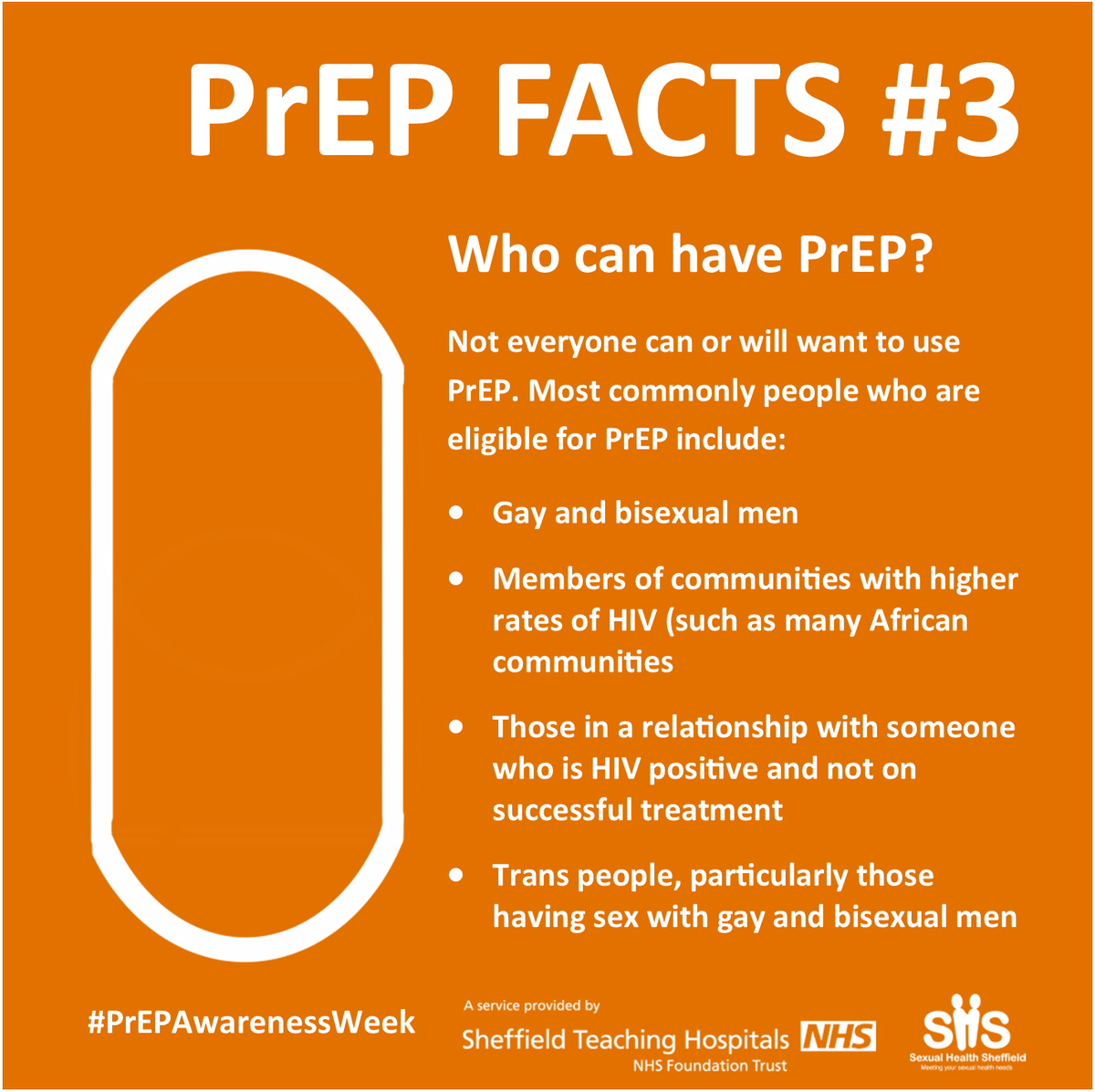 SHSheffield's tweet photo. Today's PrEP Fact looks at who PrEP might be suitable for
#PrEPAwarenessWeek #PrEPAware #PrEP #HIV #HIVPrevention #SexualHealth https://t.co/zv6fMMF8VC