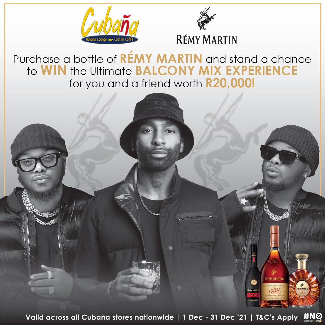 CubanaR_Bay's tweet photo. A collaboration of excellence🥃 

Enjoy a bottle of Rémy Martin any Cubaña nationwide to stand a chance to win the Ultimate Balcony Mix Experience with @MAJORLEAGUEDJZ and @rikyrickworld worth R20 000. | Strict COVID-19 Protocols Apply.

#ComeSeeandBeSeen #TeamUpForExcellence https://t.co/qAnBO4MX2g
