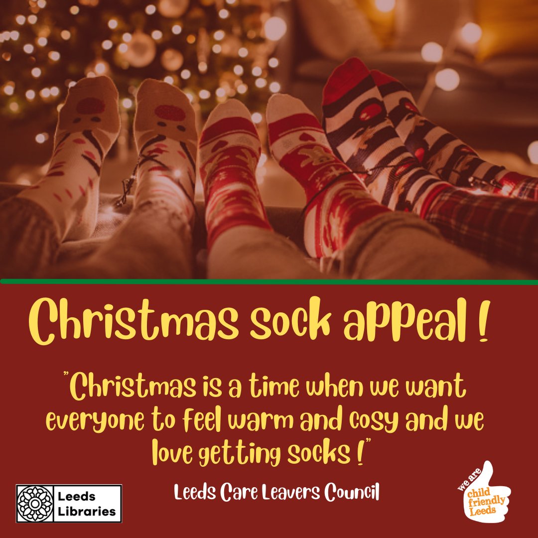 Could you support the Leeds Christmas Dinner? We're asking our supporters to donate a pair of CHRISTMAS socks (adult sizes) as a gift for our care leavers. You can drop them off at Leeds Central Library from today until 19 December. Thank you!👍❤️<a href="/leedslibraries/">Leeds Libraries</a> <a href="/TCDLeeds/">TCDLeeds</a>