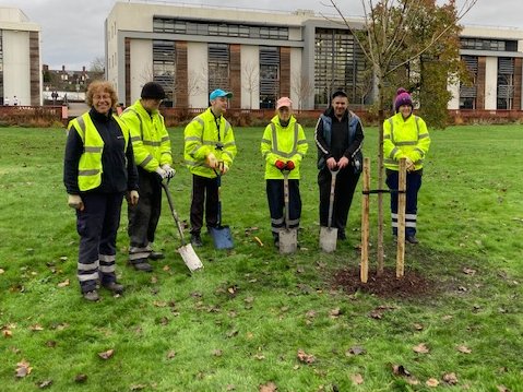 As part of National Tree Week, different groups are planting trees in the park.  Yesterday, our gardening volunteers planted a maple.   #HLFsupported