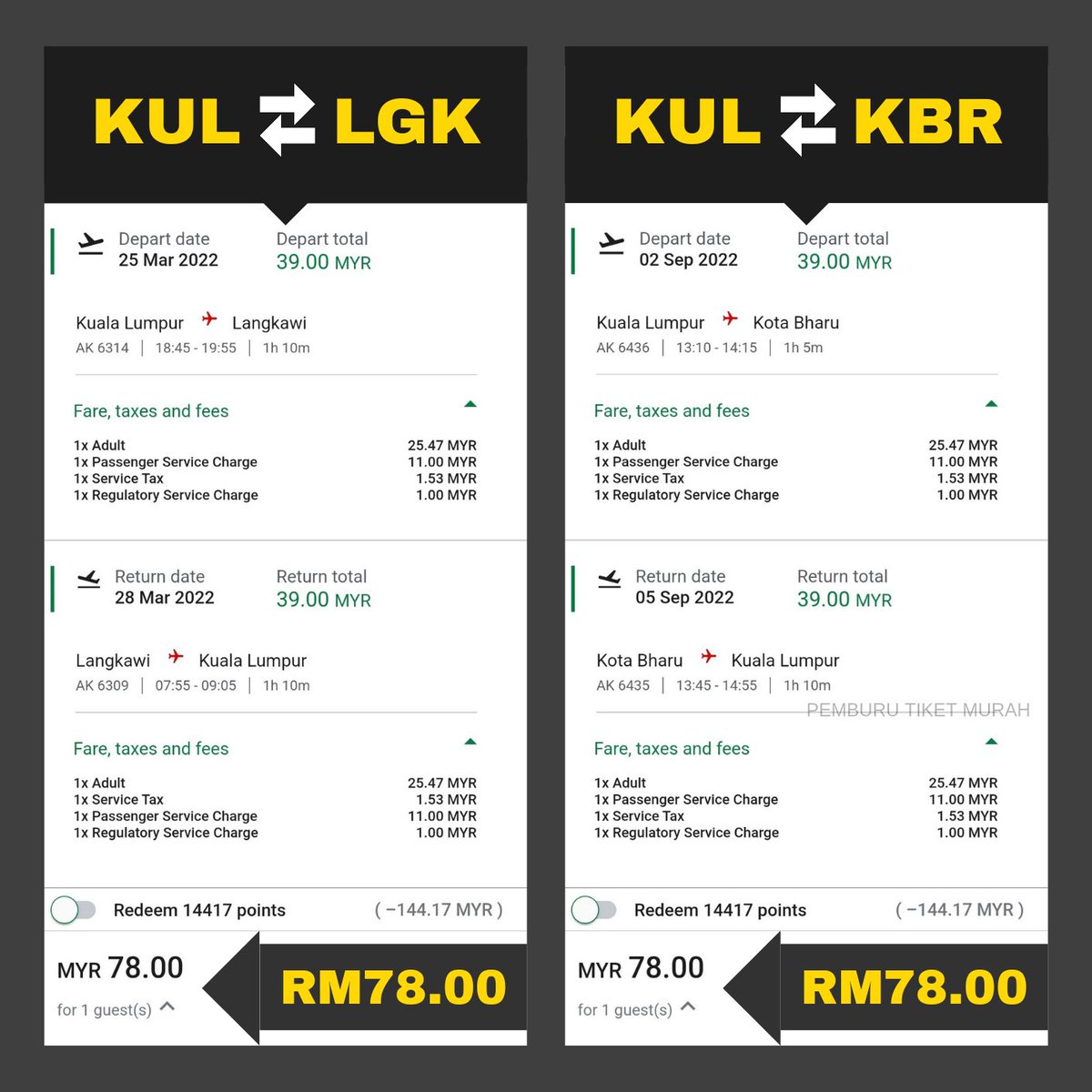 pmbrutiketmurah's tweet photo. Tiket AirAsia terbang sehala serendah RM13, pergi balik RM26!

Yang ada plan trip tahun depan, boleh usha dekat AirAsia sekarang

KUL - PEN - KUL 👉 RM26 
KUL - AOR - KUL 👉 RM26 
KUL - TGG - KUL 👉 RM26 
KUL - JHB - KUL 👉 RM26
KUL - LGK - KUL 👉 RM78 
KUL - KBR - KUL 👉 RM78 https://t.co/NpFZDLX8ZV