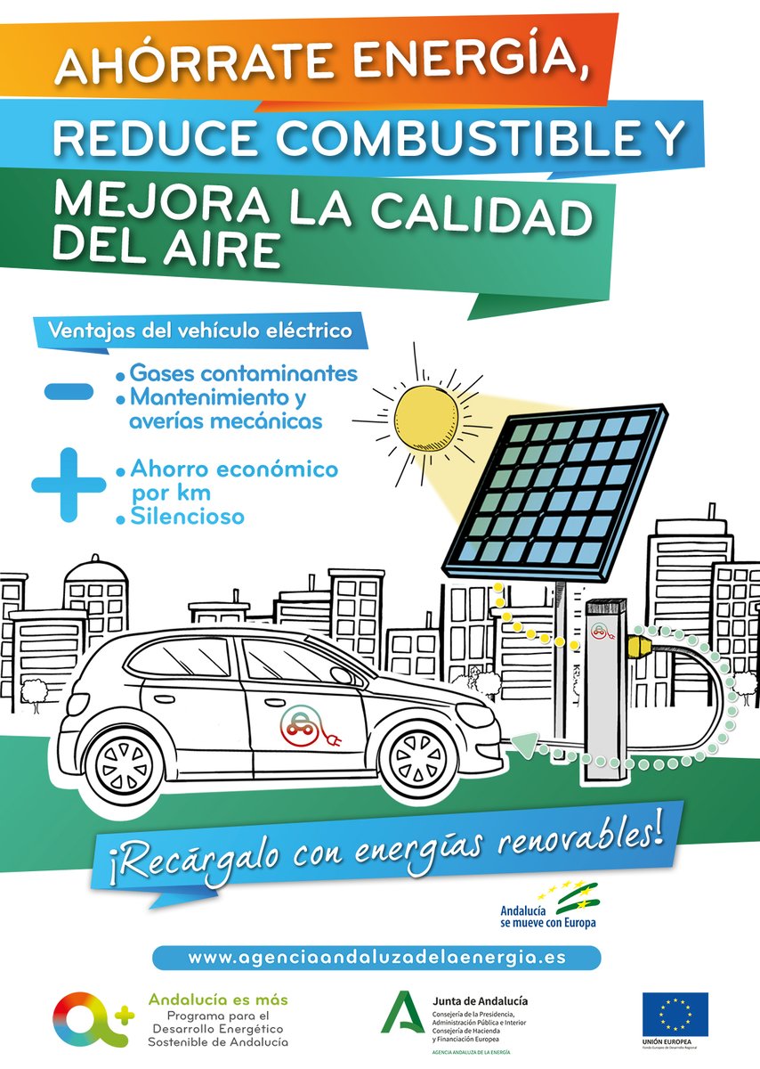 Son muchas las ventajas del #vehículoeléctrico.🔌🚗
Y aún más si lo recargas con #energíarenovable. 🌞
Ahorrarás energía, reducirás el uso de combustible y contribuirás a la mejora de la calidad del aire. 
#movilidadeléctrica #FEDER