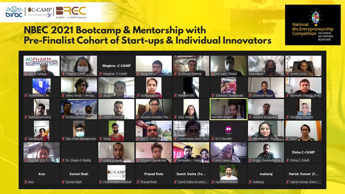 CCAMP_India's tweet photo. A warm welcome to the CCAMP #BREC #NBEC2021 Pre-Finalist cohort of 71 Startups & Individual Innovators!
2 days of gruelling boot camp & mentorship sessions by experts are on to prepare the pre-finalists for those sweet spots at #GrandFinale!
#ScienceMeetsImpact
@BIRAC_2012 https://t.co/MqRjI3rIUj
