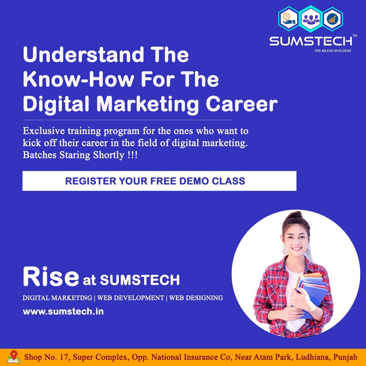 sumstech's tweet photo. Understand The
Know How For The
Digital Marketing Career !!!
Exclusive Training Programs who want to kick start their career in the field of digital marketing.
Batches Starting Shortly !!!
Rise @ SUMSTECH
#sumstech
#verajjain
#veraj
#digitalmarketing
#digitalmarketingcourse https://t.co/CbXqe536yZ