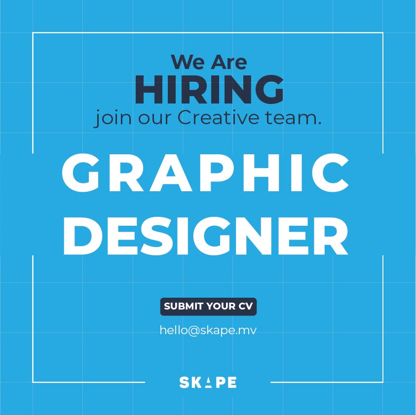 Skape_mv's tweet photo. We are currently looking to hire a Graphic Designer to join our Creative team.

Job Type: Full time
Salary Range: Negotiable
Close Date: 15th Dec 2021

Application Instruction:
Applicants are requested to submit their CV and PDF portfolio to
hello@skape.mv https://t.co/FddQ84mot2