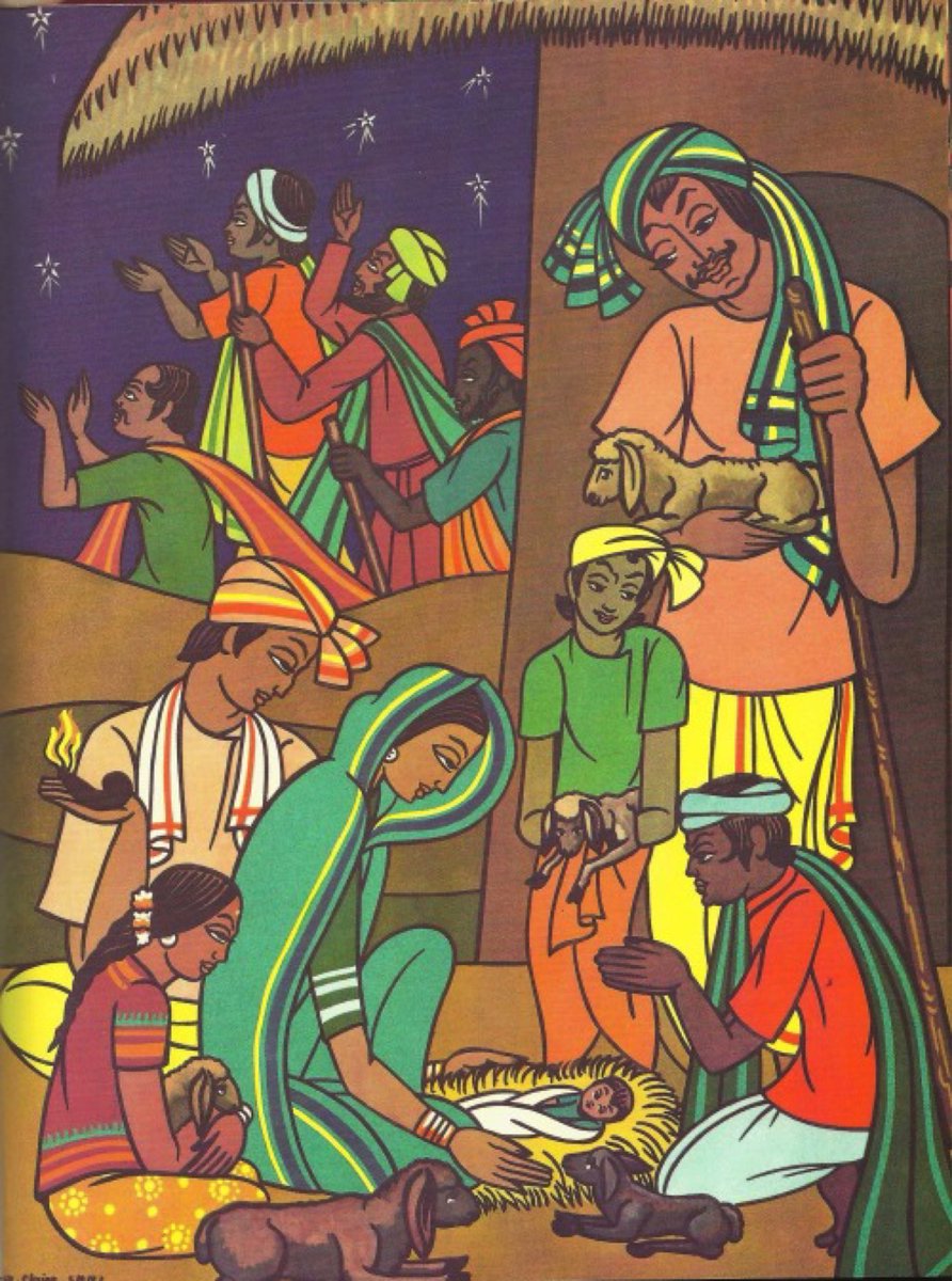 Day 1: Bengaluru, India 🇮🇳 

Visit of the Shepherds – Sister Marie Claire SMMI (1937–2018)

(Can you spot the diya in Joseph’s hand?)

#GlobalNativity2021 🌍✨