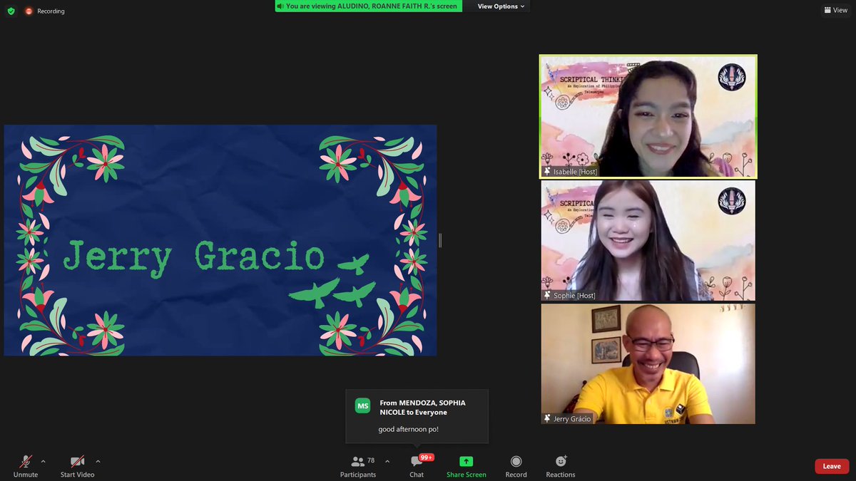 MaKathaUST's tweet photo. HAPPENING NOW: Get to know our first guest speaker for today, award-winning poet and screenwriter Sir Jerry Gracio ๐๏ธ๐
#ScripticalThinking ๐ง ๐บ
#UwUMaKatha ๐ทโจ
#MaKathaUST ๐ https://t.co/qI8IXJB38f