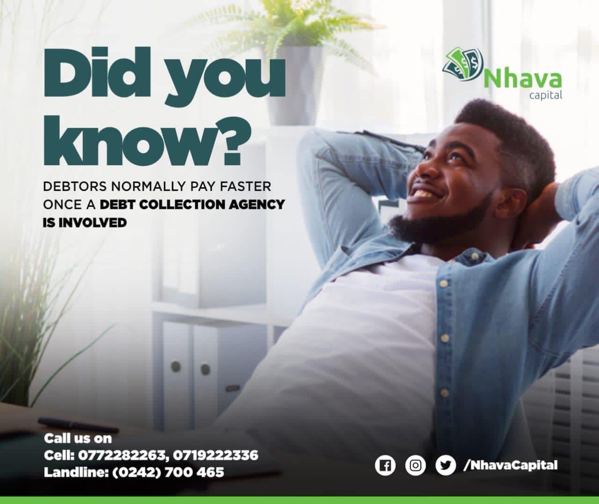 nhavacapital's tweet photo. Do you need services of a professional debt collector?
We are here to assist you. Get in touch with us right away!
#debtstructuring #debtmanagement #individuals #SMEs #corporates #debtrecovery https://t.co/q0Y3CWgN6M