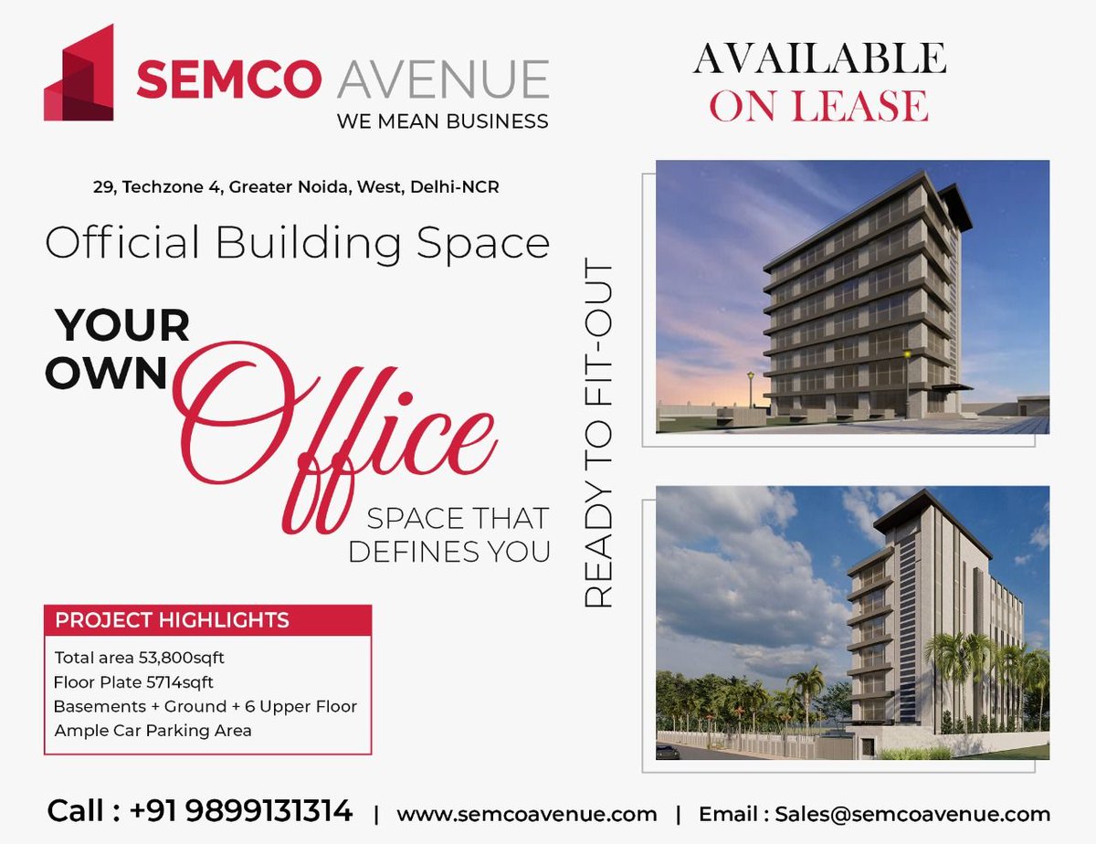 Semcoavenue's tweet photo. Looking for the best #officialSpace in #Noida? If yes, checkout #Semcoavenue, a premium building concept of #officespaces & #Carshowrooms development. Located in the heart of #GreaterNoida. π
#leasing #Greaternoidawest #building #officespace #Coworkingspace #Renting #delhincr https://t.co/Cjgdc8oR1D