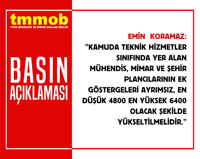 EMİN KORAMAZ: "KAMUDA ÇALIŞAN MÜHENDİS, MİMAR VE ŞEHİR PLANCISI ÜCRETLERİ İYİLEŞTİRİLMELİ VE EK GÖSTERGE 6400 SEVİYESİNE YÜKSELTİLMELİDİR" #Çözümİstiyoruz
tmmob.org.tr/icerik/kamuda-…