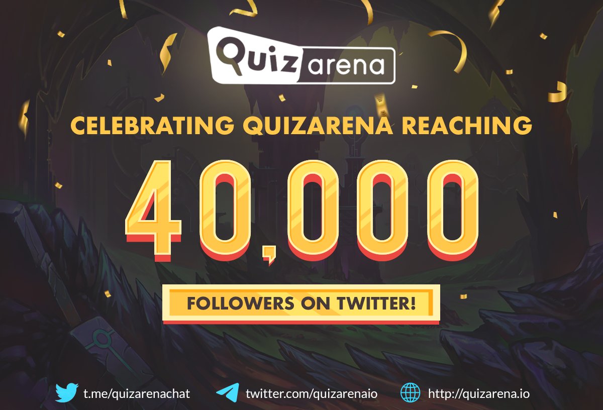 We have reached 🔥40k🔥 followers on Twitter !!
Thank you🙏for all your support !

Join our 🪂airdrop campaign.

💎Airdrop: QuizArena💎
Reward: 100 QZA tokens (~$5)
End date: 19 January 2022
Distribution date: 2 February 2022
t.me/QuizArenaAirdr… 

#QUIZARENA #QZA #Airdrop