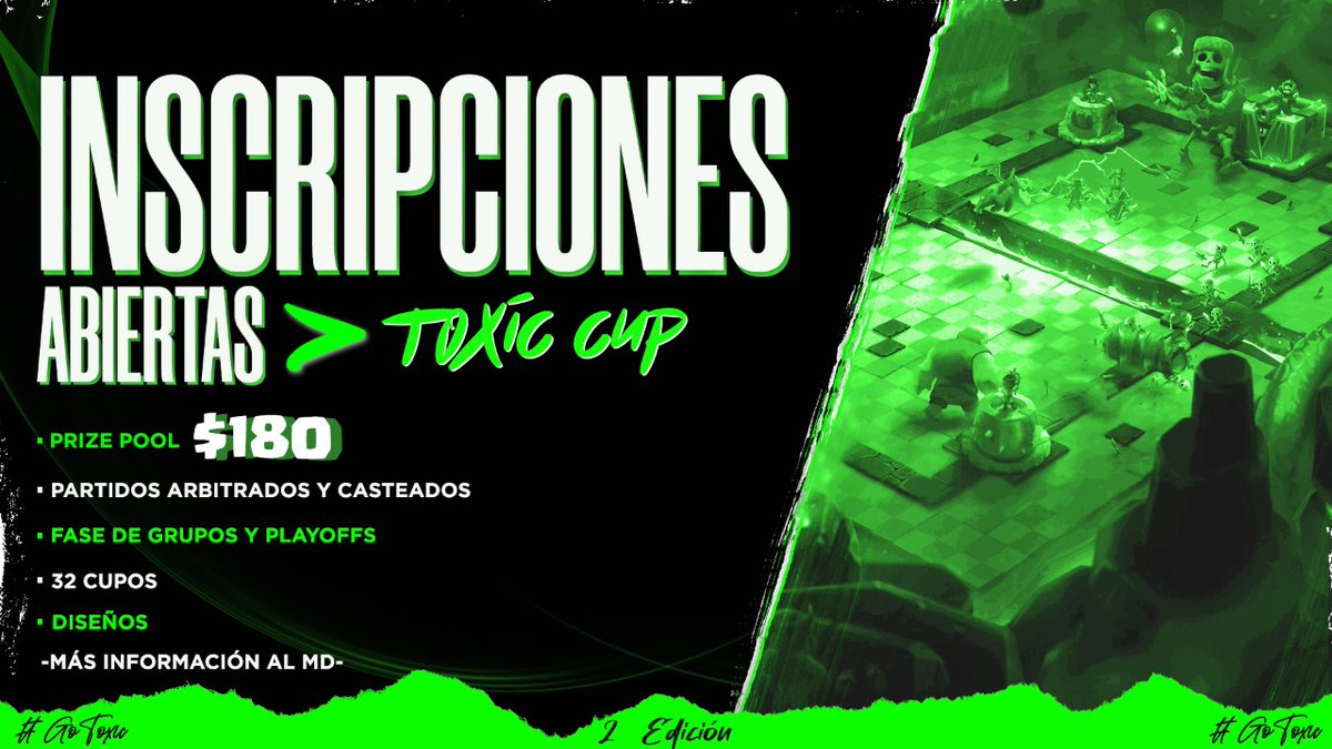 #CR| !Abrimos inscripciones¡

Queremos finalizar el año de la mejor manera 😎🔥

🏆Edicion Relampago
💰$70 Pricepool
⚔32 Equipos.

🏆Toxic CUP S2
💰$180 Pricepool
⚔32 Equipos.

✅Para más información escríbenos a nuestro MD📥
✅Agradecemos su ❤ y 🔃