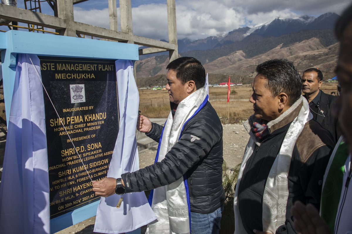 PemaKhanduBJP's tweet image. Inaugurated a solid waste management plant at Mechuka. A wonder machine that can churn out fuel from plastic waste. First in the northeast, if the project turns out successful, it will be implemented in all districts of Arunachal Pradesh.