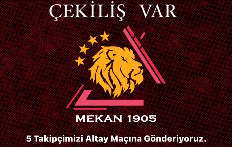 #MEKAN1905 Olarak 
5 Takipçimizi
Galatasaray - Altay maçına gönderiyoruz

Yapmanız Gerekenler;
<a href="/metinhunter/">Metin</a>
<a href="/CahitKilic_/">Cahit KILIÇ</a>
<a href="/analizcienes/">Analizci Enes</a>
<a href="/morar_tan/">MORAR-TAN</a> hesaplarını takip edip,
 Yoruma 2 Arkadaşınızı etiketleyip,
Rt  yapmanız yeterli
çekiliş sonucu Bu akşam saat 23:00 da açıklanacaktır.