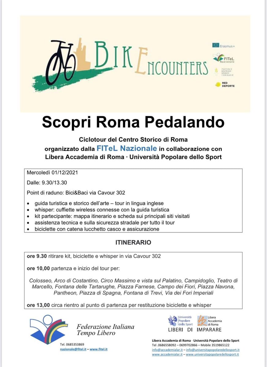 FitelNazionale's tweet photo. Stamattina, #1dicembre tutti in bici alla scoperta di #Roma con #FitelNazionale 
#BikEncounters #bike #bikelife #sport https://t.co/q5lTOdgAa3