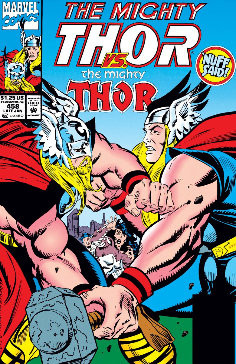 HFoh's tweet photo. The cover to The Mighty Thor # 458 by Ron Frenz & Al Milgrom.
The Mighty Thor versus The Mighty Thor!
https://t.co/dbYeaS42qF
#ronfrenz #almilgrom #ericmasterson #thorodinson #themightythor #marvelcomics #thecosmiccomicbookbroadcast #comicbookbroadcaster #comicbooks #coverhomage https://t.co/SzYic36B7N