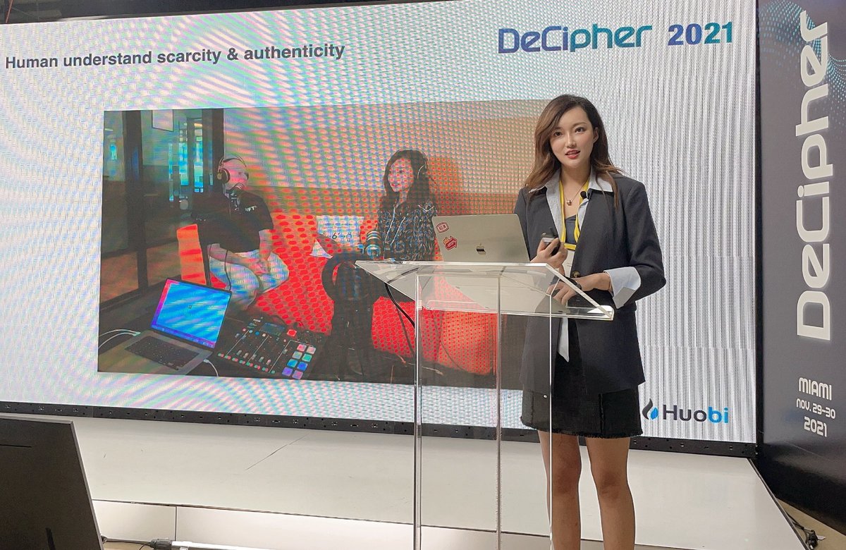 Crypto_Ciara's tweet photo. Had so much fun today speaking at the @DecipherEvent hosted by @Algorand. My topic was “Cash Cow or Technological Renaissance? Understanding #NFTs from an Exchange Point of View”. 
Such a great time to be in #Miami https://t.co/5UN5d3dYFt