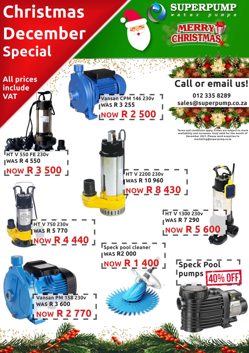 Superpump3's tweet photo. We're having a December Christmas special order from us while stocks last #pumps #gauteng #pretoria #waterpumps #special #SouthAfrica #Christmas https://t.co/cOn5G9xQT3