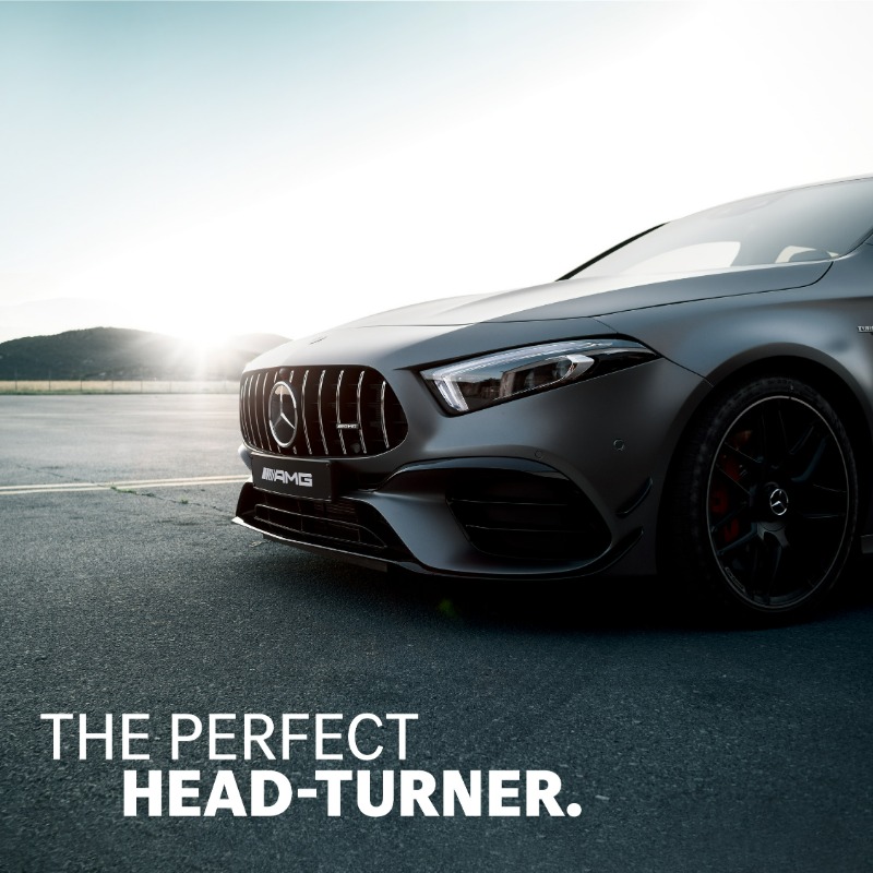 MercedesBenzInd's tweet photo. With sharp body lines. 19-inch racing alloys. An aggressive front grille. Luxurious bucket seats. Enjoy the best of design and performance in the fastest and most powerful hatchback in the world. Presenting the all-new Mercedes-AMG A 45 S 4MATIC+. #InstantThrill #AMGA45S