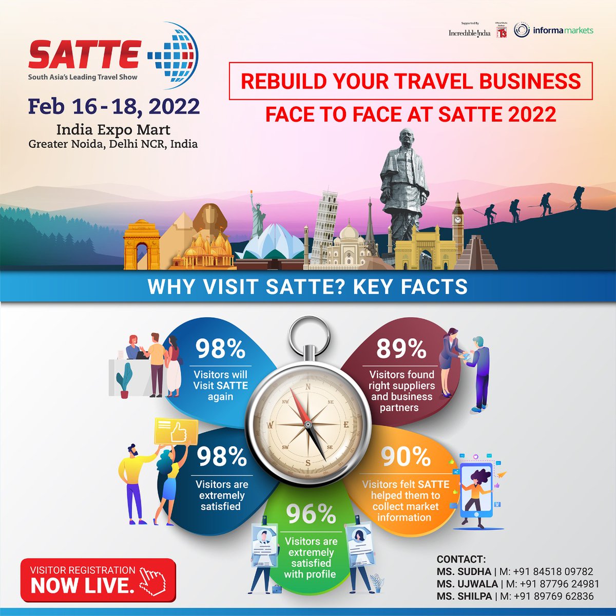 SATTE_India's tweet photo. Visitor's Registration is Live Now!
Register : https://t.co/bhUmrr3iT3
#InformaAllSecure #YourSafetyOurPriority #SATTE #SATTE2021 #Travel #Tourism #buyer #travelexpo #TravelAndTourism #travelbusinessowner #travelagency #businessowner #travelbusinessowner #WeStandTogether https://t.co/rvTciuGHsB