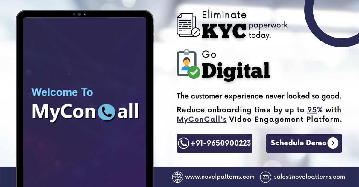 PatternsNovel's tweet photo. Customers' experiences have never been this great. Reduce onboarding times by up to 95% with MyConCall's Video Engagement Platform.
Call us at+91-9650900223 or visit https://t.co/7QSF2Ui5EE
#NovelPatterns #customerexperience #Videokycsolution #KYC #customerengagement #vcip https://t.co/DQAfcOxa8D