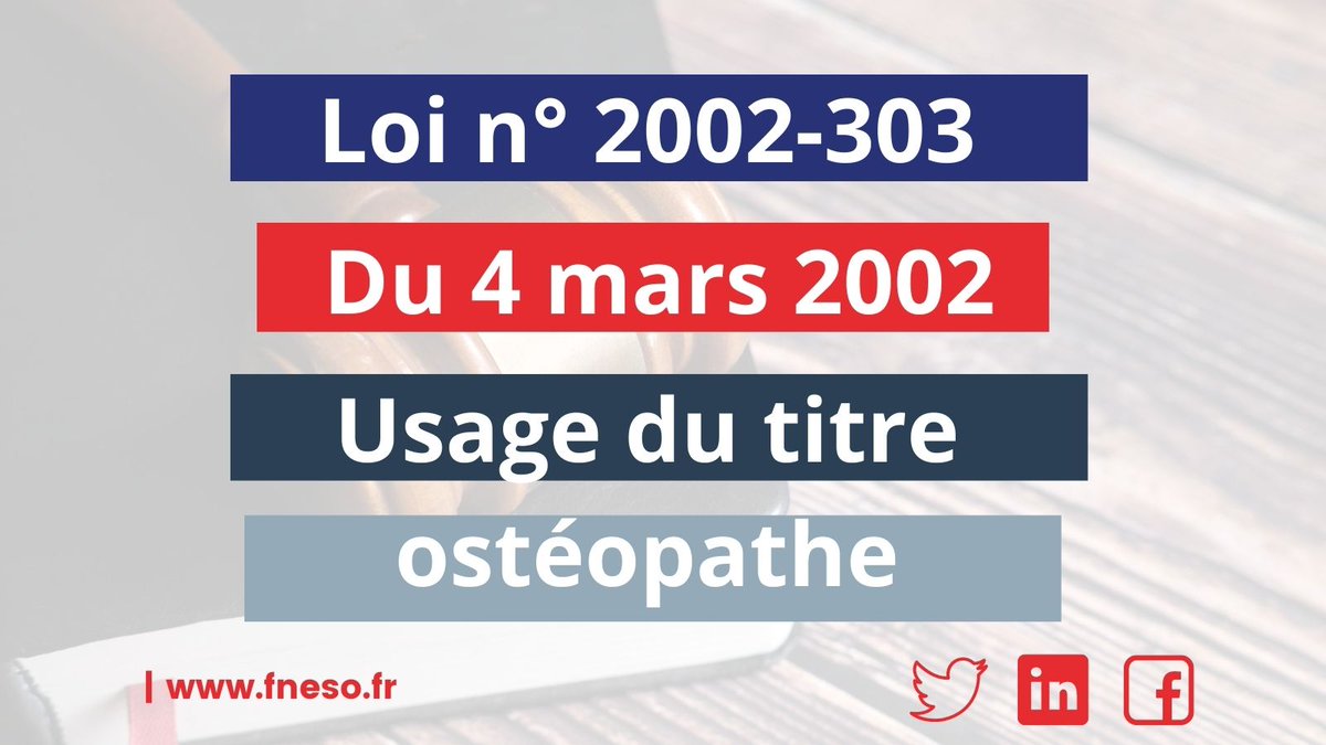 FNESOfr's tweet photo. La loi n° 2002-303 du 4 mars 2002 précise que l'usage du titre d'ostéopathe est réservé aux professionnels titulaires d'un diplôme sanctionnant une formation spécifique à l’ostéopathie et délivré par un établissement agréé par @Sante_Gouv 👇 https://t.co/n8DzgXbSz0 https://t.co/xp85wEk4SF