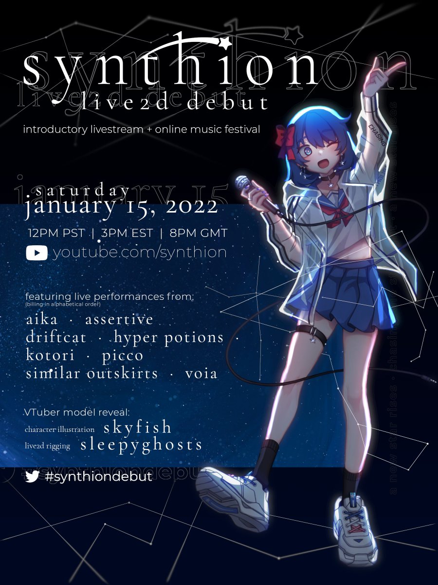 synthionmusic's tweet photo. PERFORMERS 
════ ⋆★⋆ ════
🌸@aikamusics // 🍩@AssertiveF // 🐈@driftcatmusic // 🐕@HyperPotions // 🐦@imkotorimusic // 💟@picco_xxx // 💤@Sim_Out_ // 🦾@voiamusic 
(Billing in alphabetical order; set times TBA.) https://t.co/dyS35GSY8a