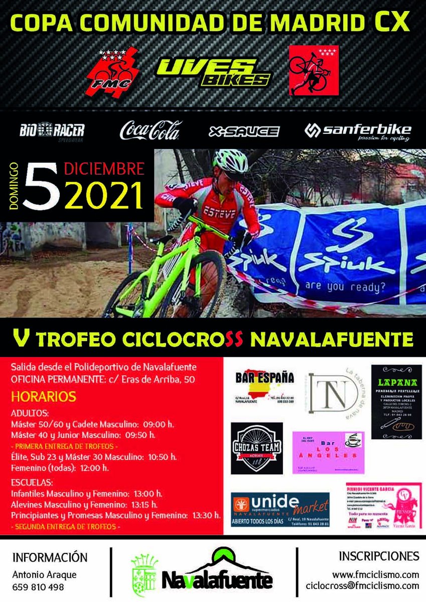El V Trofeo de Ciclocross Navalafuente, penúltimo asalto de la Copa Comunidad de Madrid Uves Bikes. ÚLTIMOS DÍAS DE INSCRIPCIÓN AQUÍ: bit.ly/31lcdIM
#madridesciclismo #copamadridcx21