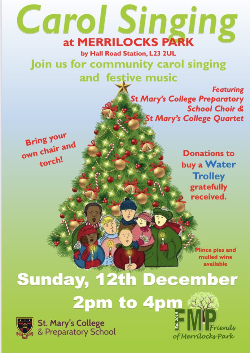 MerrilocksPark's tweet photo. Please join us for Carols in the Park on Sunday, 12th December from 2pm to really get into the festive spirit! Pupils from @stmarys_prep stmarys_prep and @stmarys_college will be joining us. #Carols #Christmas2021 #community https://t.co/bYxqeuC7Yw