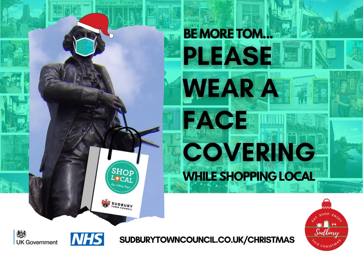 Thank you for continuing to support local businesses and for wearing a #facecovering #sudburysuffolk

Take a look at what's happening in town this festive season 

sudburytowncouncil.co.uk/christmas