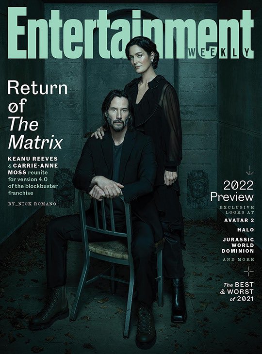 trendt00's tweet photo. Carrie-Anne Moss & Keanu Reeves photographed by Dan Winters for Entertainment Weekly, December 2021 https://t.co/Lie6w4qJRa