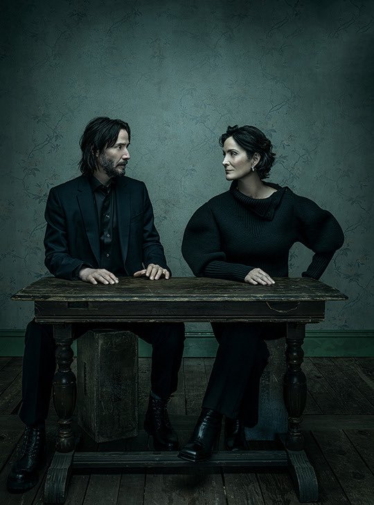 trendt00's tweet photo. Carrie-Anne Moss & Keanu Reeves photographed by Dan Winters for Entertainment Weekly, December 2021 https://t.co/Lie6w4qJRa
